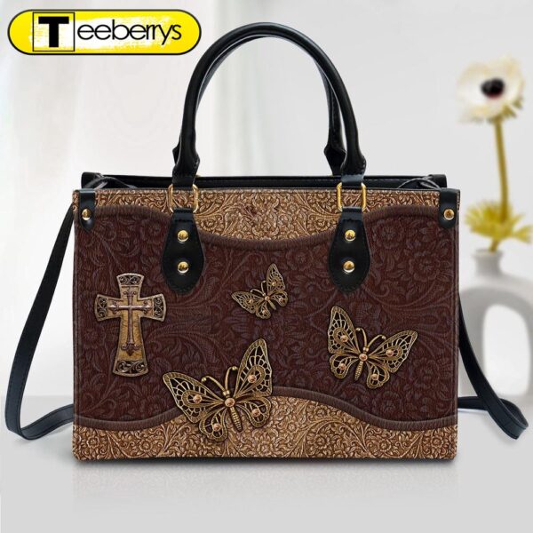 Beautiful Christian Cross And Butterfly Leather Bag – Christian Pu Leather Bags For Women