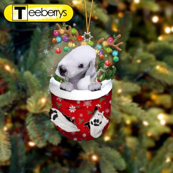 Bedlington Terrier In Snow Pocket Christmas Ornament