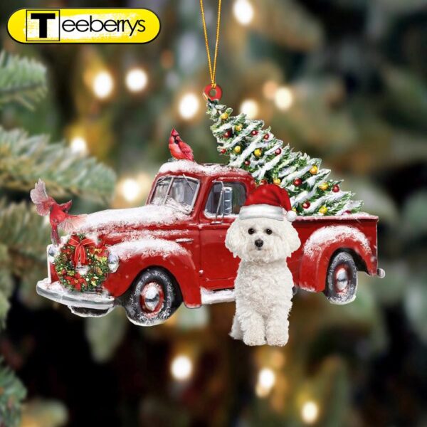 Bichon Frise-Cardinal & Truck Two Sided Christmas Plastic Hanging Ornament