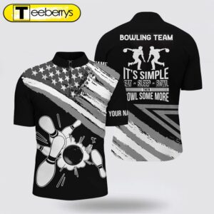 Black American Flag Retro Men’s Bowling Jersey Shirt Custom Team Bowling Outfits Eat Sleep Bowl