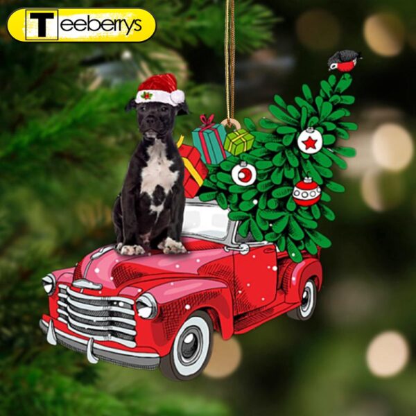 Black American Staffordshire Terrier-Pine Truck Hanging Christmas Plastic Hanging Ornament