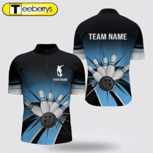 Black And Blue Bowling Jersey Shirt Vintage Custom Bowling Jersey Men Bowling Team League Shirt