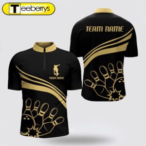 Black And Gold Bowling Jersey Shirt Men Custom Bowling Jersey Vintage Bowling Team League Shirt