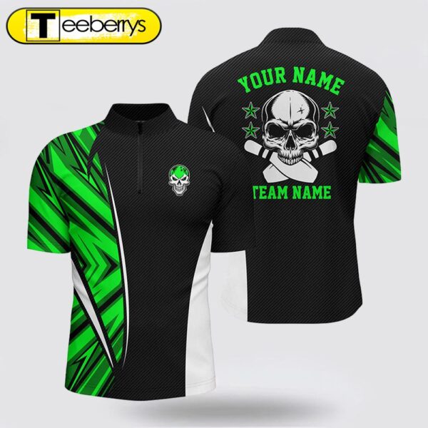 Black And Green Camo Custom Camo Bowling Bowling Jersey Shirts, Team Skull Bowling Jerseys