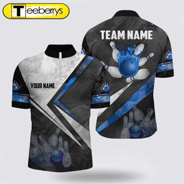 Black And White Bowling Jersey Shirt  Custom Bowling Ball Pins Team Bowler Jerseys Blue