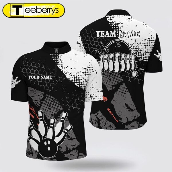 Black And White Men Bowling Jersey Shirts Custom Retro Bowling Ball Pins Bowling Team Jerseys