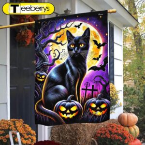 Black Cat Halloween Flag, Halloween…