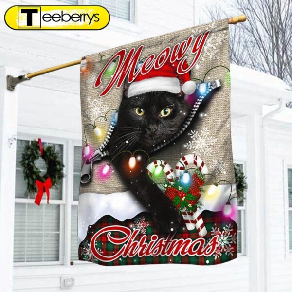 Black Cat Meowy Christmas Flag