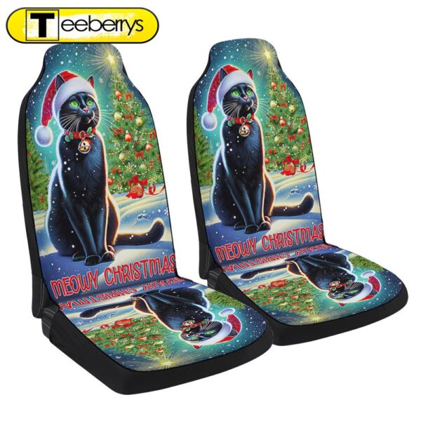 Black Cat Meowy Christmas Seat Cover Cars