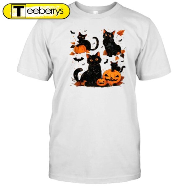 Black Cat Pumpkin Fall Halloween Black Cat Vintage Halloween T-Shirt