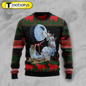 Black Cat Sleigh to Death Star Ugly Christmas Sweater – Festive and Galactic Fun