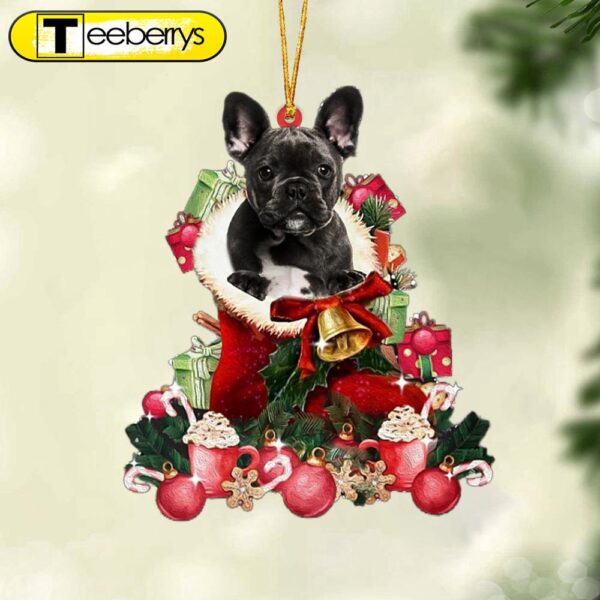 Black French Bulldog-Red Boot Hanging Christmas Plastic Hanging Ornament