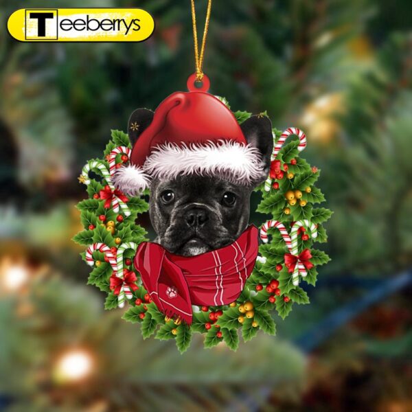 Black French Bulldog-Xmas Bandana Hanging Christmas Plastic Hanging Ornament