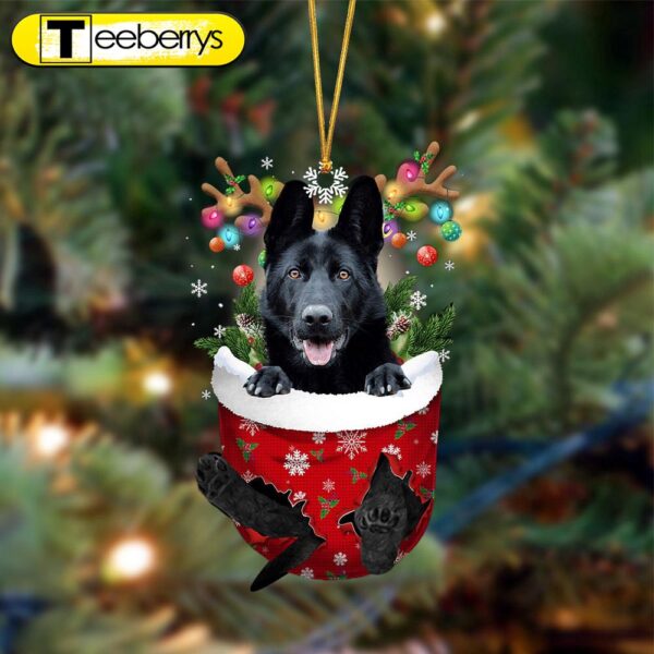 Black German Shepherd-In Christmas Pocket Two Sides Christmas Plastic Hanging Ornament