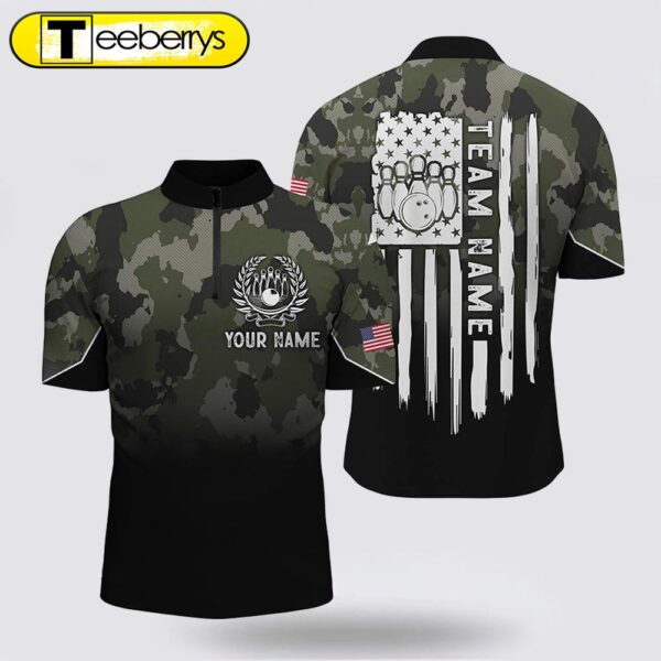 Black Green Camo Men Bowling Bowling Jersey Shirts Custom American Flag Patriotic Bowling Team Jerseys