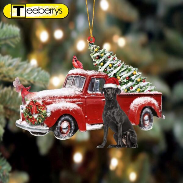 Black Labrador-Cardinal & Truck Two Sided Christmas Plastic Hanging Ornament