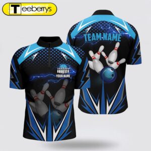 Black Men Bowling Bowling Jersey Shirt Custom Blue Lightning Team Mens Bowlers Jerseys Bowling Outfits