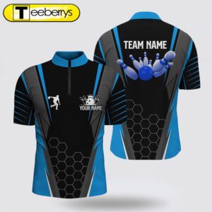 Black Men Bowling Shirt Bowling Jersey Custom Name Mens Bowlers Jersey, Team Bowling Outfits Blue