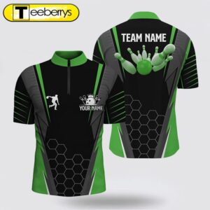 Black Men Bowling Shirt Bowling Jersey Custom Name Mens Bowlers Jersey, Team Bowling Outfits Green