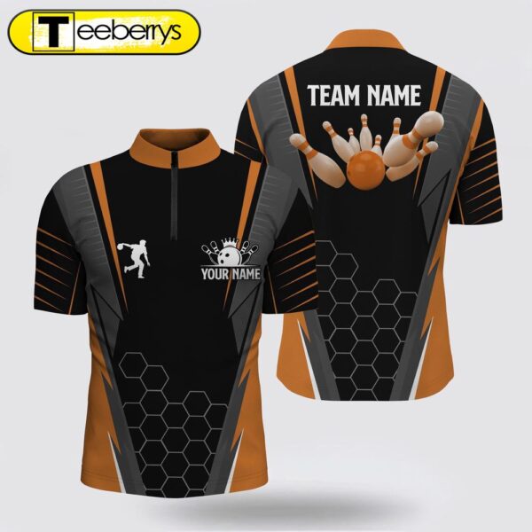 Black Men Bowling Shirt Bowling Jersey Custom Name Mens Bowlers Jersey, Team Bowling Outfits Orange