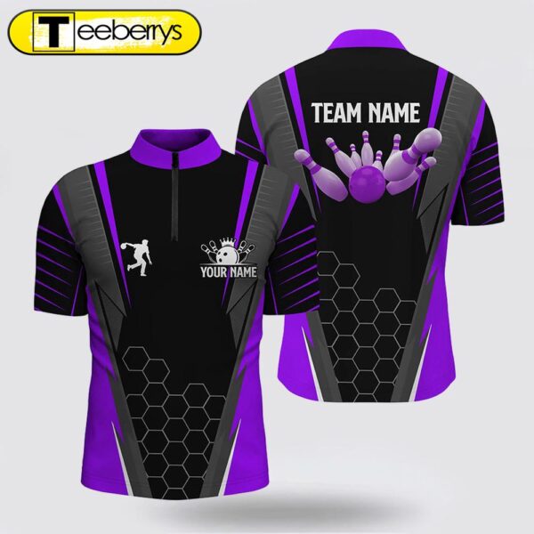 Black Men Bowling Shirt Bowling Jersey Custom Name Mens Bowlers Jersey, Team Bowling Outfits Purple