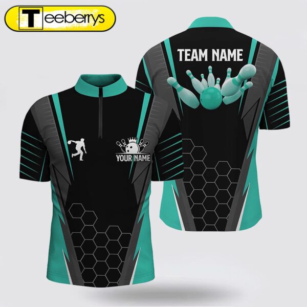 Black Men Bowling Shirt Bowling Jersey Custom Name Mens Bowlers Jersey, Team Bowling Outfits Turquoise