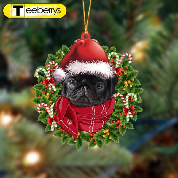 Black Pug Xmas Bandana Hanging Christmas Plastic Hanging Ornament