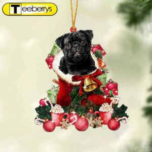 Black Pug-Red Boot Hanging Christmas…