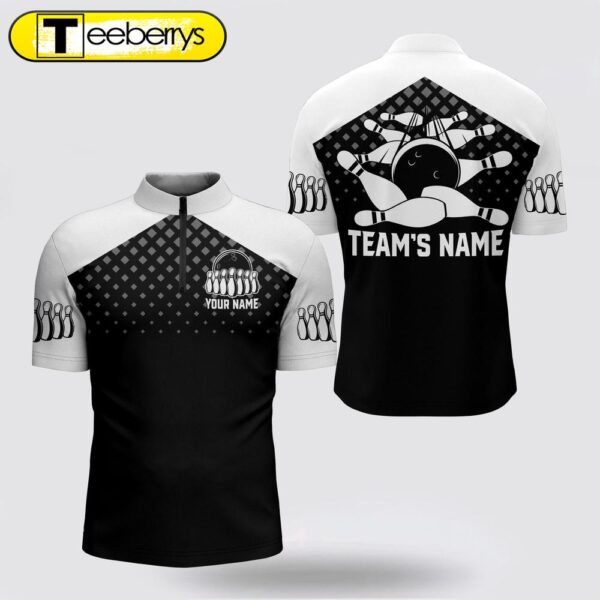 Black White Bowling Bowling Jersey Shirt  Custom Bowling Jersey 14 Zip Bowling Shirt For Team