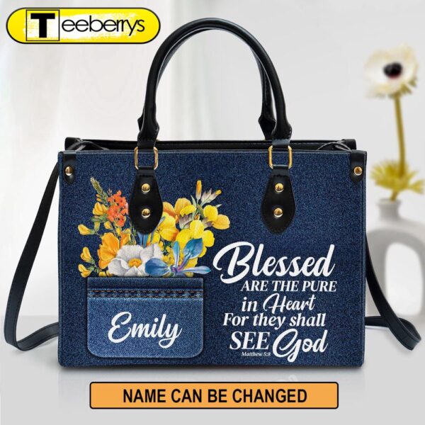 Blessed Are The Pure In Heart Matthew 58 Leather Bag – Personalized Leather Bible Handbag