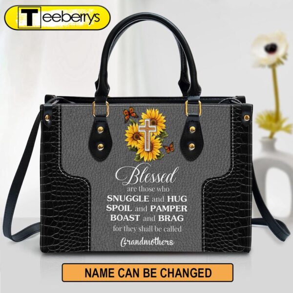 Blessed Are Those Who Spoil And Pamper Cross And Sunflower Leather Bag