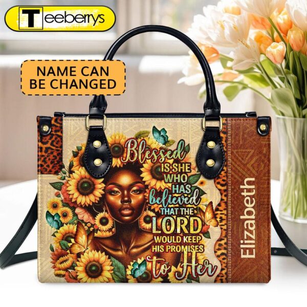 Blessed Is She Custom Name Leather Handbags For Women