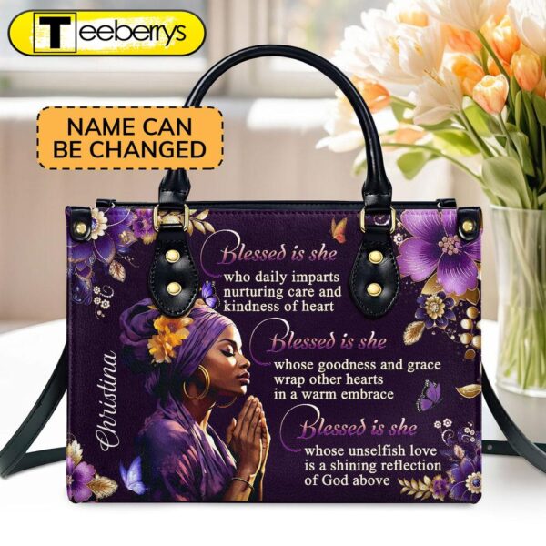 Blessed Is She Leather Handbag Custom Name Leather Handbags For Women