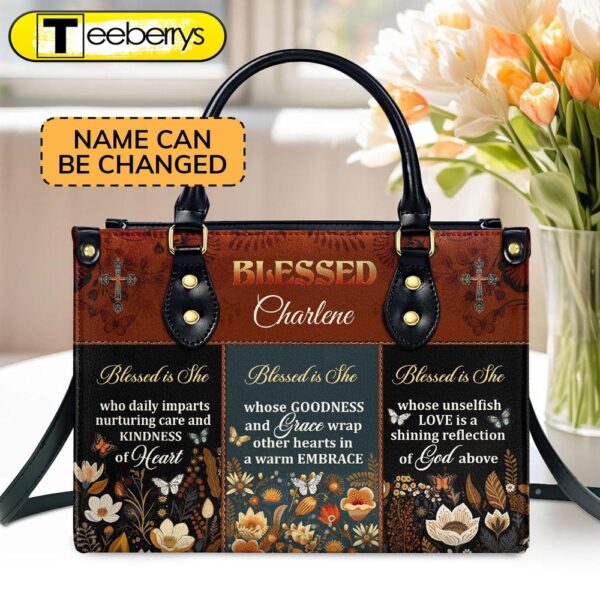 Blessed Is She Personalized Leather Handbag – Custom Name Leather Handbags For Women