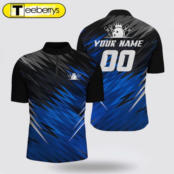 Blue And Black Mens Bowling Jersey Shirts Custom Name Bowling Shirts, Team Bowling Jerseys