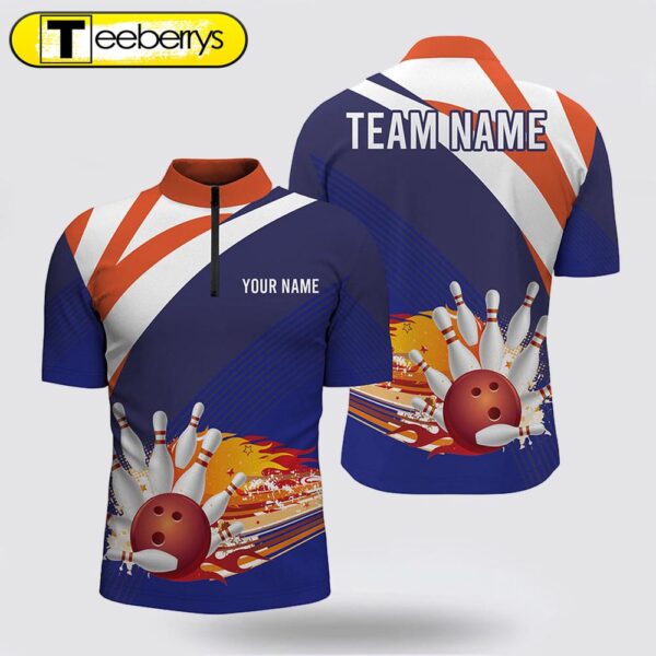 Blue And Orange Men Bowling Shirt Bowling Jersey Custom Name Mens Bowlers Jersey, Team Bowling Gifts