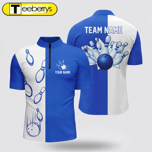 Blue And White Retro Vintage Bowling Bowling Jersey Shirts  Custom Bowling Team Jerseys