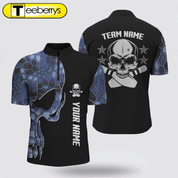 Blue Camo Black Bowling Bowling Jersey Shirts  Custom Team Name Skull Bowling, Team Bowling Shirts