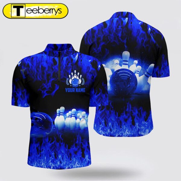 Blue Flame Men’s Bowling Bowling Jersey Shirts, Personalized Cool Bowling Team League Bowling Shirts