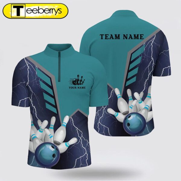 Blue Lightning Men Bowling Shirt Bowling Jersey Custom Name Mens Bowlers Jersey, Team Bowling Gifts