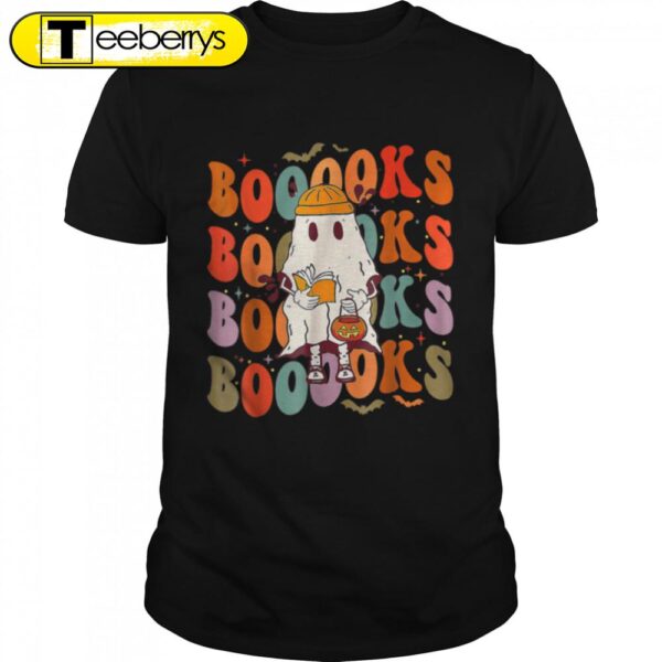 Booooks Groovy Cute Ghost Book Retro Reading Halloween T-Shirt