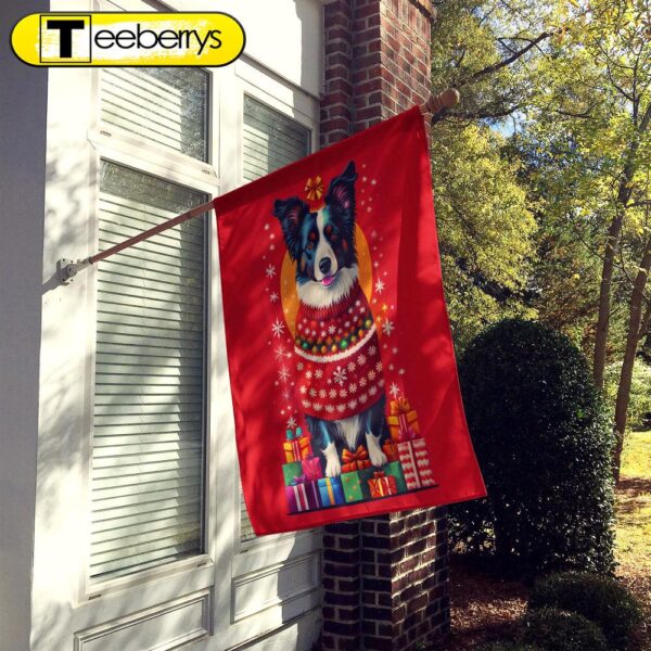 Border Collie Holiday Christmas House Flag