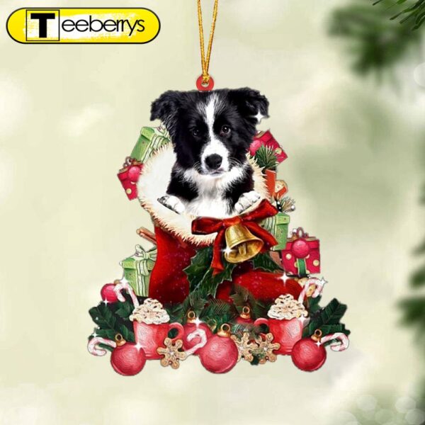 Border Collie-Red Boot Hanging Christmas Plastic Hanging Ornament