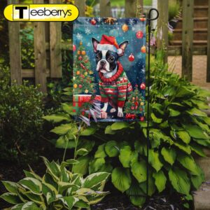 Boston Terrier Christmas Garden Flag