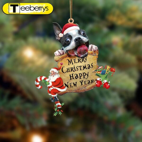 Boston Terrier-Christams & New Year Two Sided Christmas Plastic Hanging Ornament