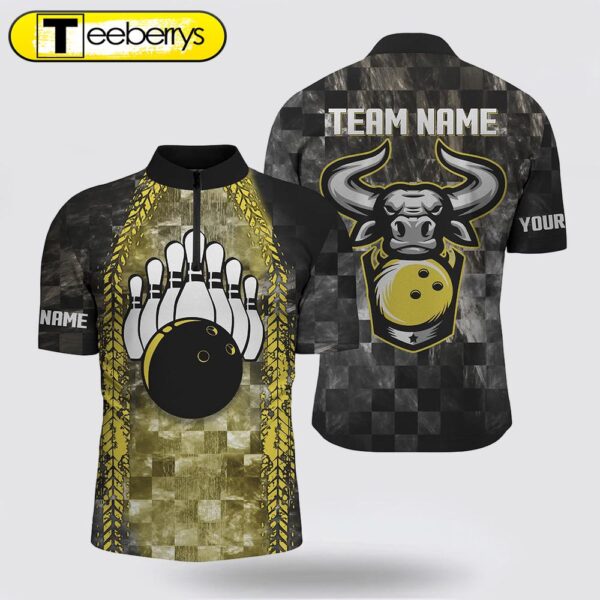 Bowling Bull Black And Yellow Mens Bowling Bowling Jersey Shirts Custom Bowling Ball Pins Team Jersey