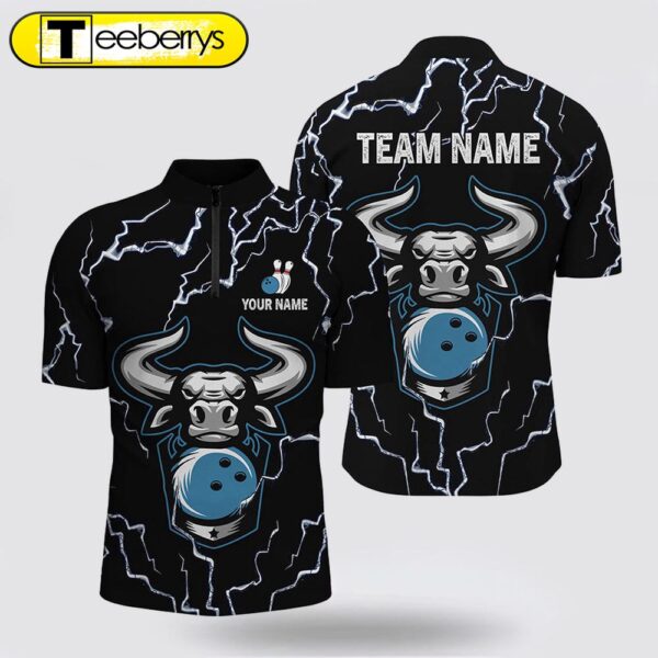 Bowling Bull Thunder Lightning Black Bowling Bowling Jersey Shirts  Custom Bowling Team Jersey