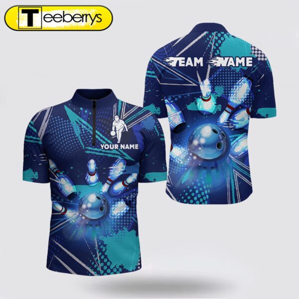 Bowling Jersey Shirt  Custom Blue Bowling Jersey 14 Zip Bowling Team League Shi