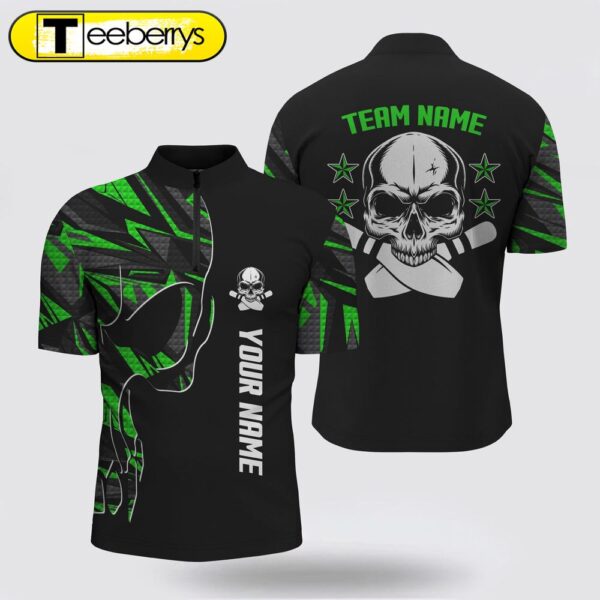 Bowling Jersey Shirt  Custom Name And Team Name Skull Bowling, Team Bowling Shirts Green