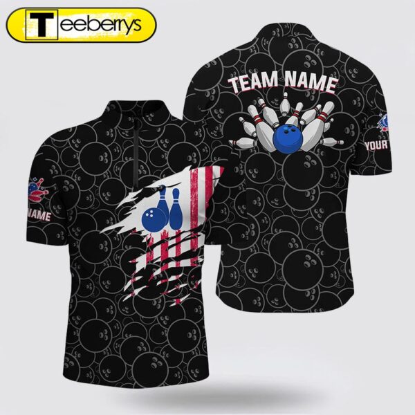 Bowling Jersey Shirt Men Bowling Jerseys Personalized American Flag Black Bowling Team Shirts